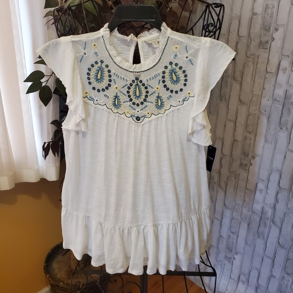 LUCKY BRAND WHITE EMBROIDERED SHIRT SIZE S - Picture 2 of 14